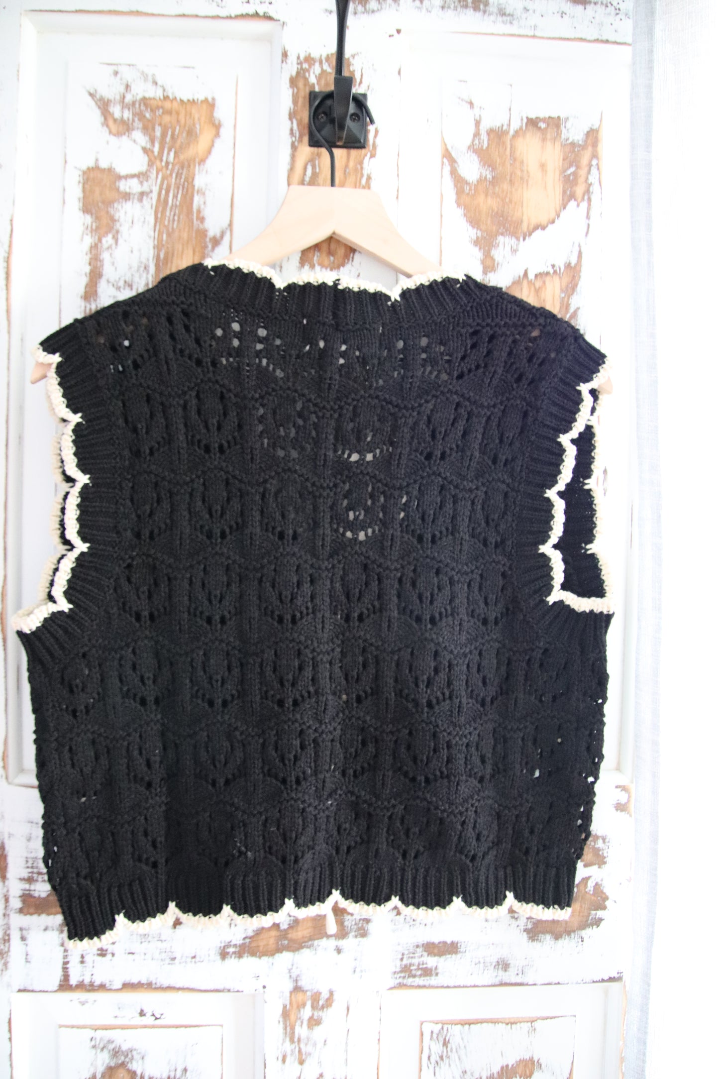 Crochet Sweater Vest with Bow and Scalloped Details