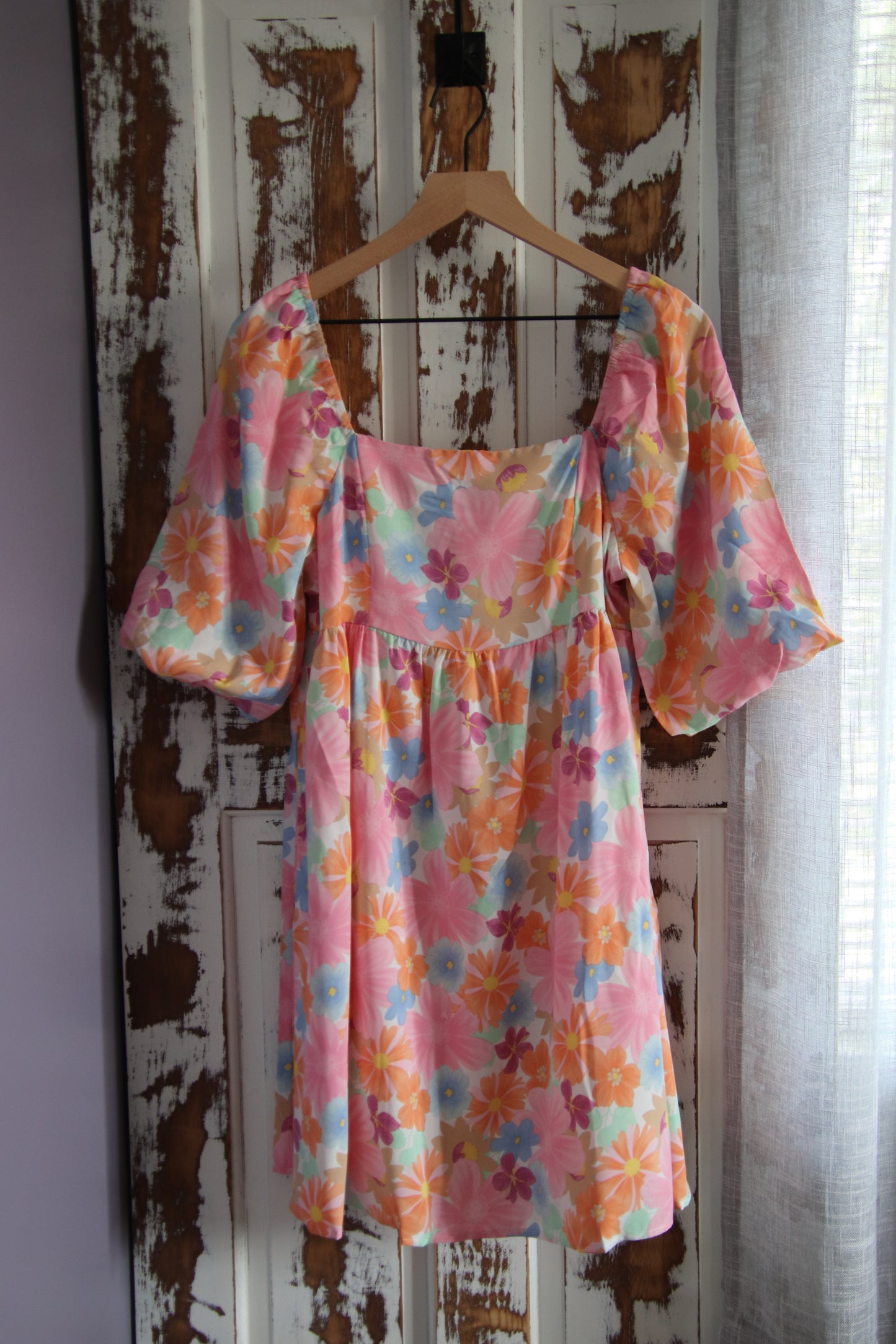 Floral Square Neck Puff Sleeve Babydoll Dress