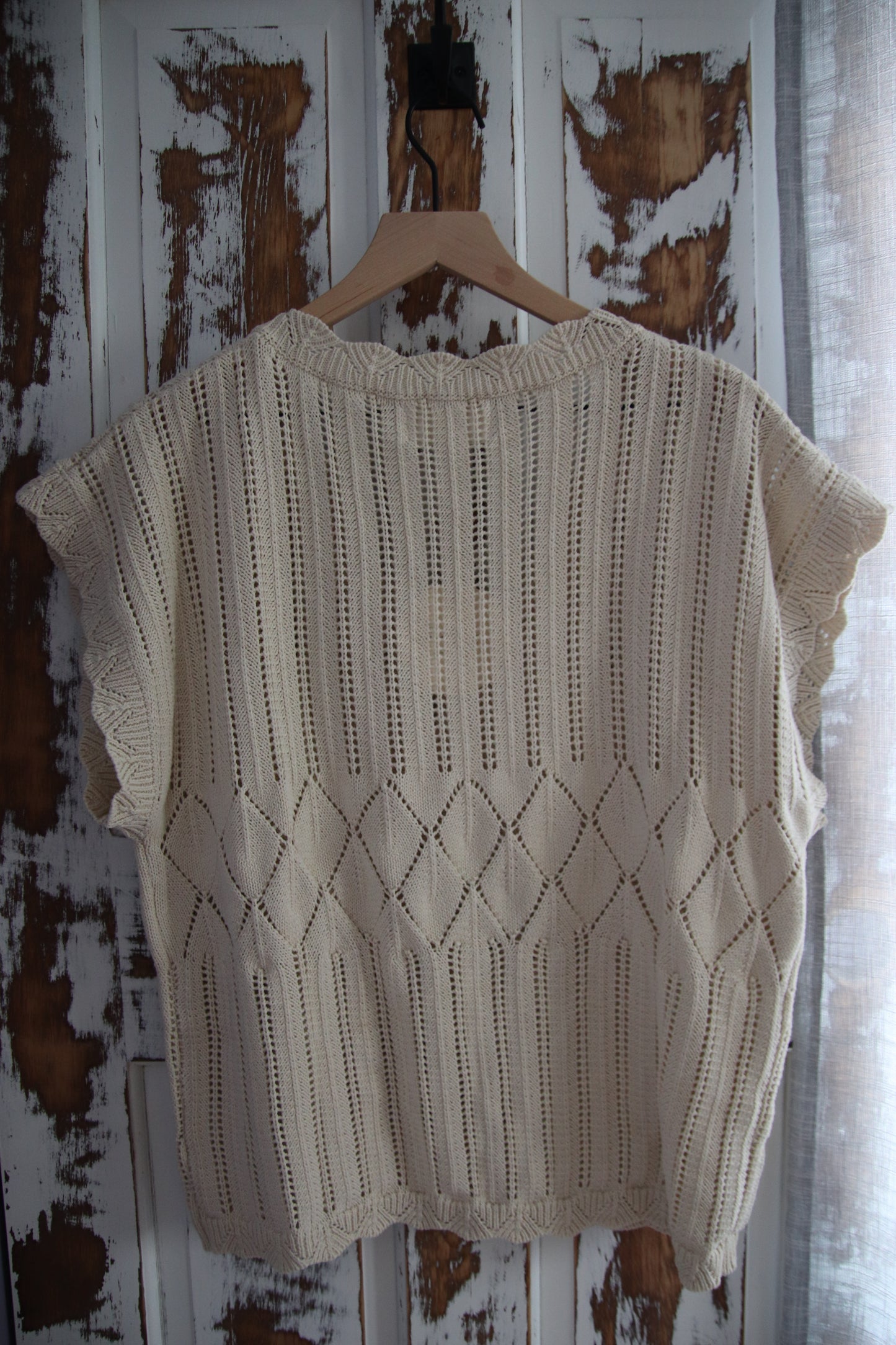 Scallop Edge V Neck Oversized Sweater Vest