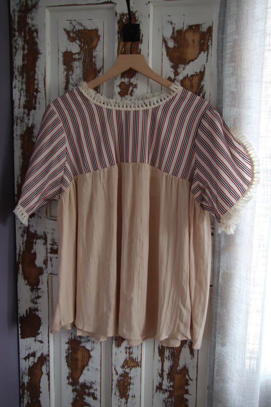 Embroidered Round Neck Short Sleeve Top
