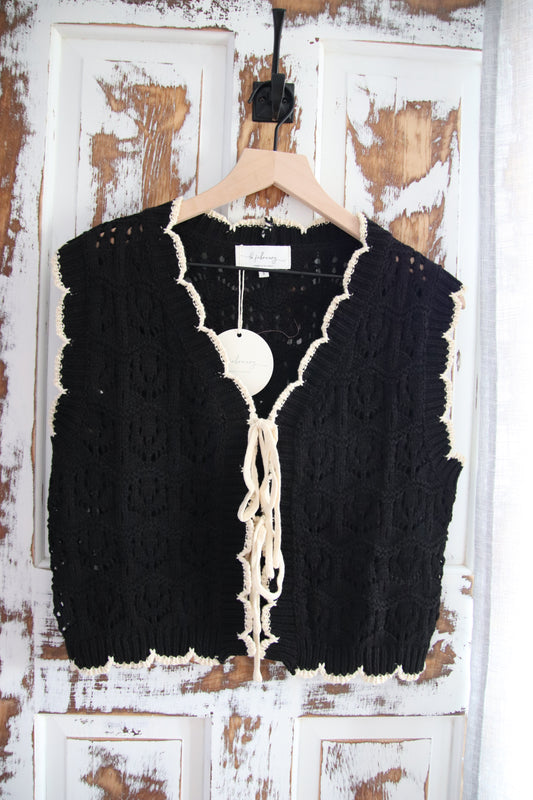 Crochet Sweater Vest with Bow and Scalloped Details