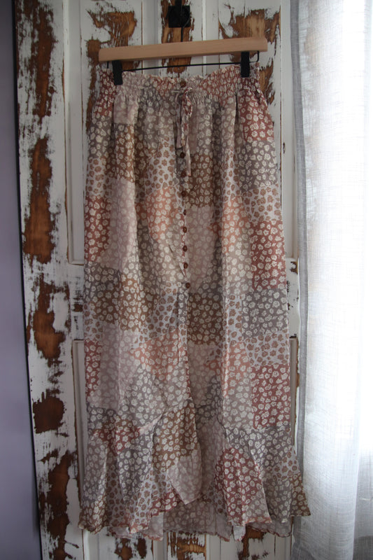 Smocked Waist Bohemian Floral Maxi Skirt