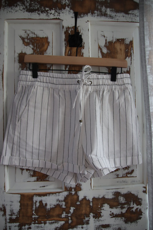 Relaxed Fit Pinstriped Linen Blend Shorts