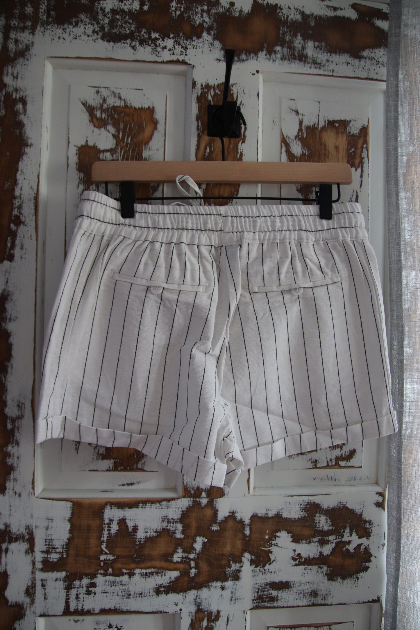 Relaxed Fit Pinstriped Linen Blend Shorts