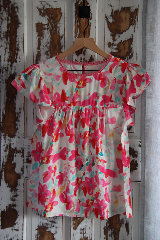 Floral Print Flutter Sleeve Tank