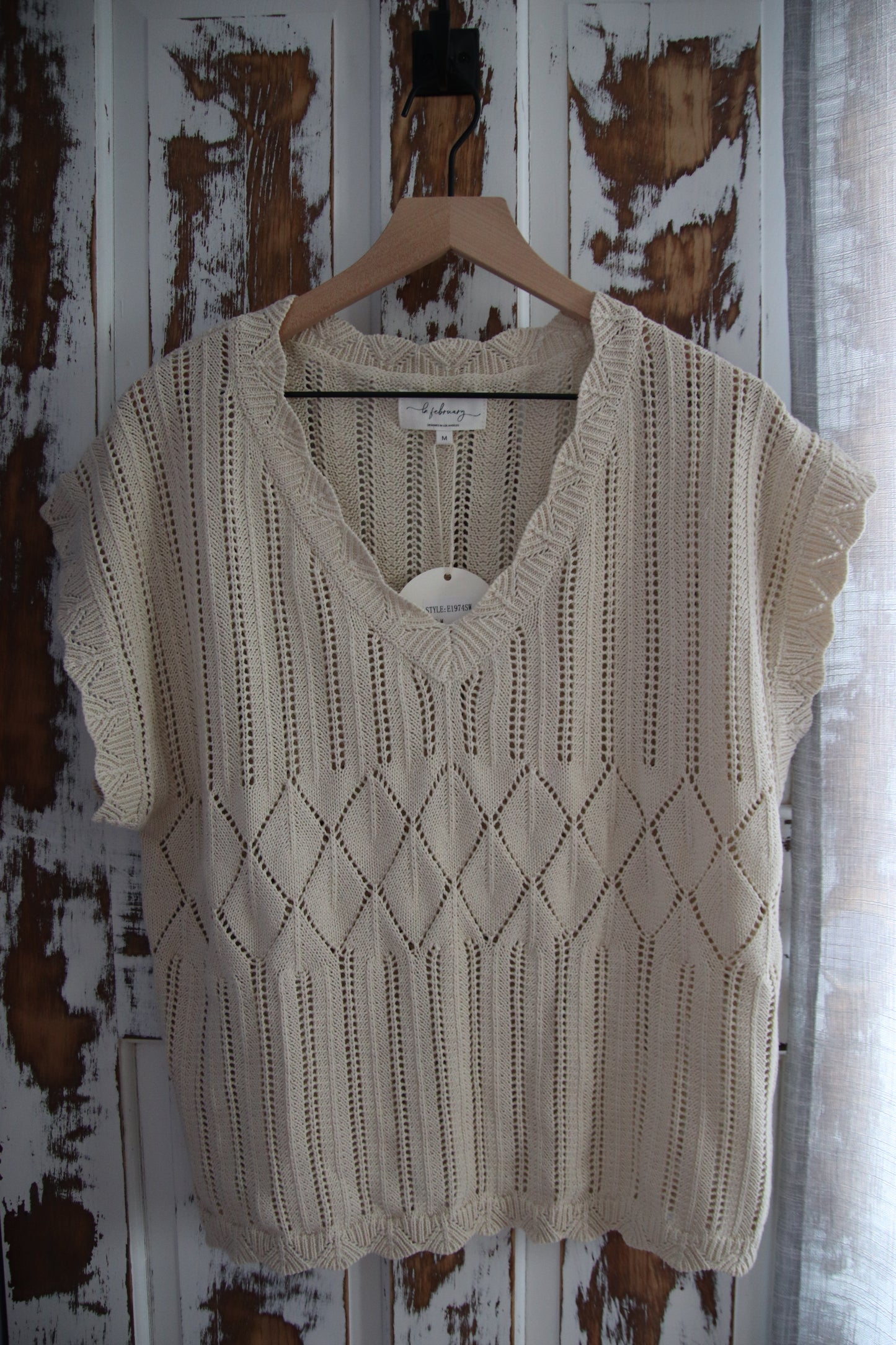 Scallop Edge V Neck Oversized Sweater Vest