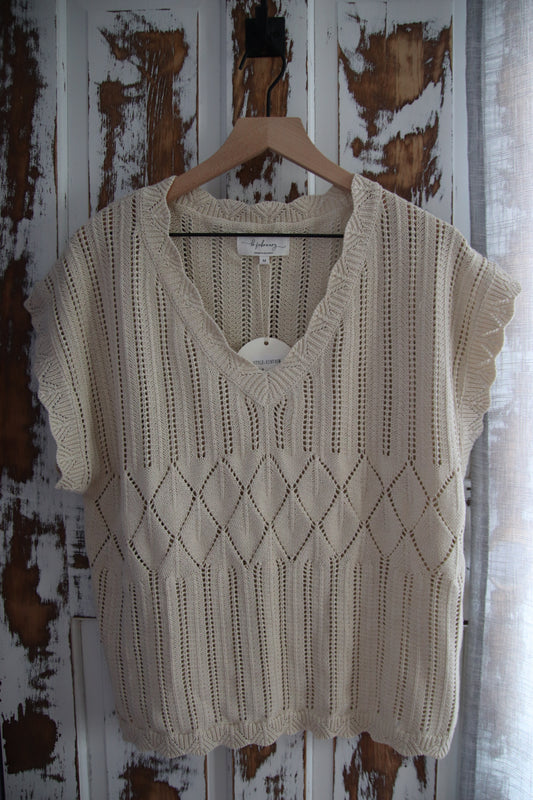 Scallop Edge V Neck Oversized Sweater Vest