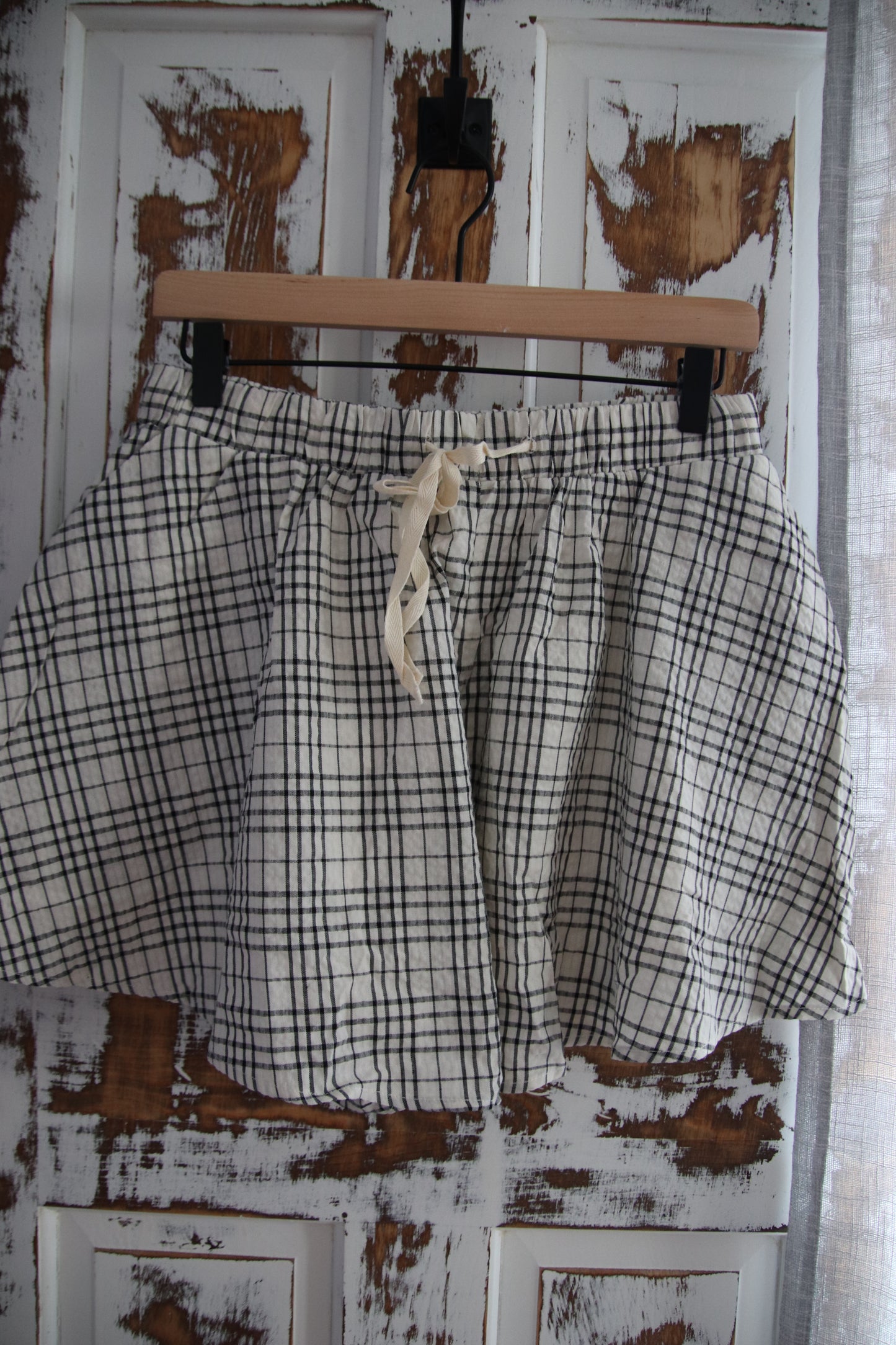 Textured Cotton Plaid Flowy Shorts